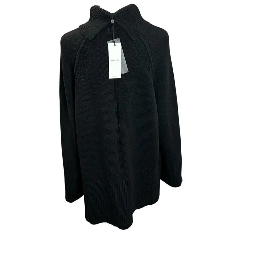ME+EM Black Merino Wool Cashmere Oversized Turtleneck Sweater NWT S